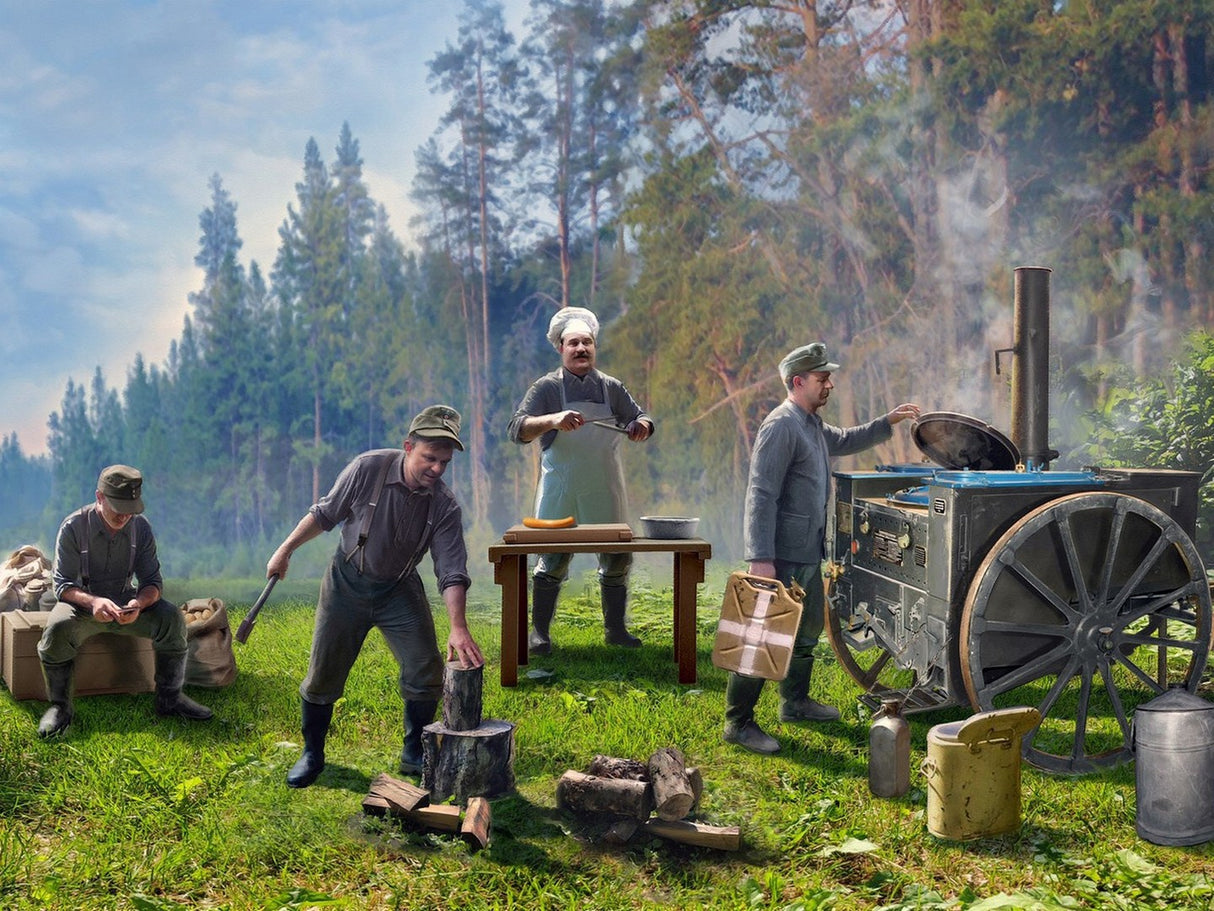 Feldküche WWII German Field Kitchen with Cooks (4 Figures & Accessories)
