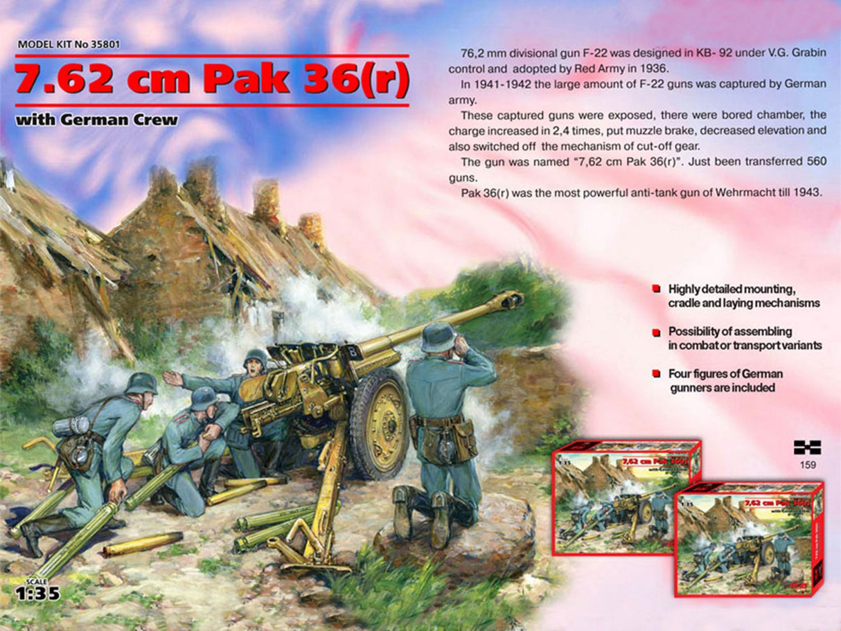 762 cm Pak 36(r) with 4 German Crew Figures