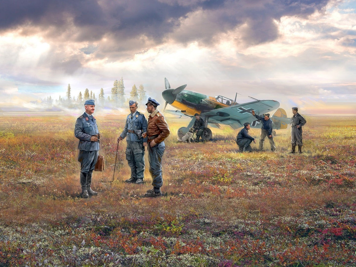 Bf 109F-4 with German Ground Personnel (7 Figures & Dog)