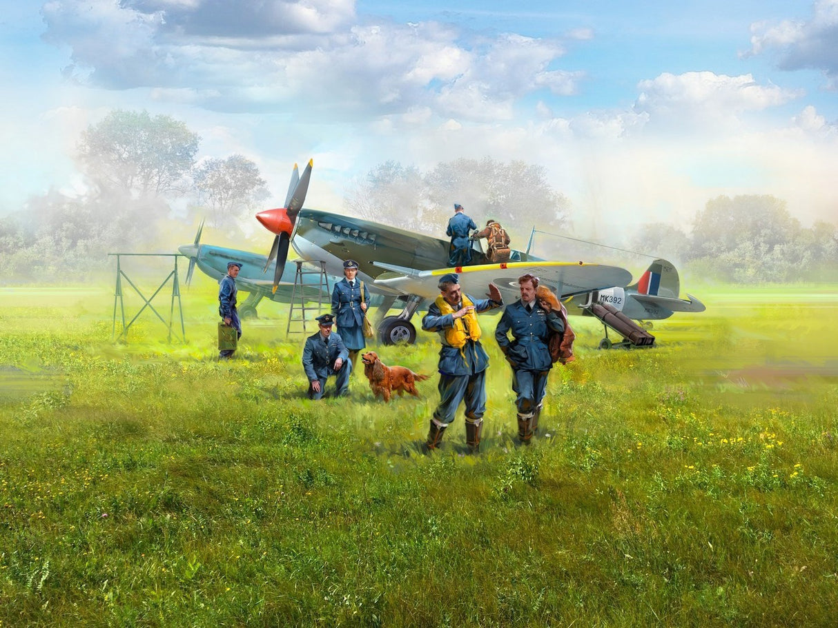 ICM WWII RAF Airfield Set Spitfire Mk.IX & Spitfire Mk.VII RAF Pilots & Ground Personnel (7 Figures) ICMDS4802