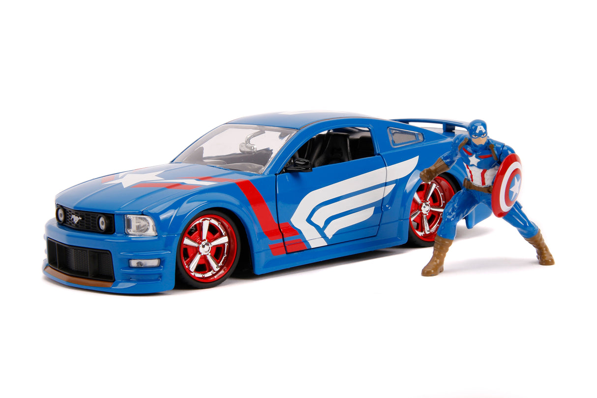 Jada Die Cast Collectables - 1:24 Hollywood Rides 2006 Mustang with Captain America Figure