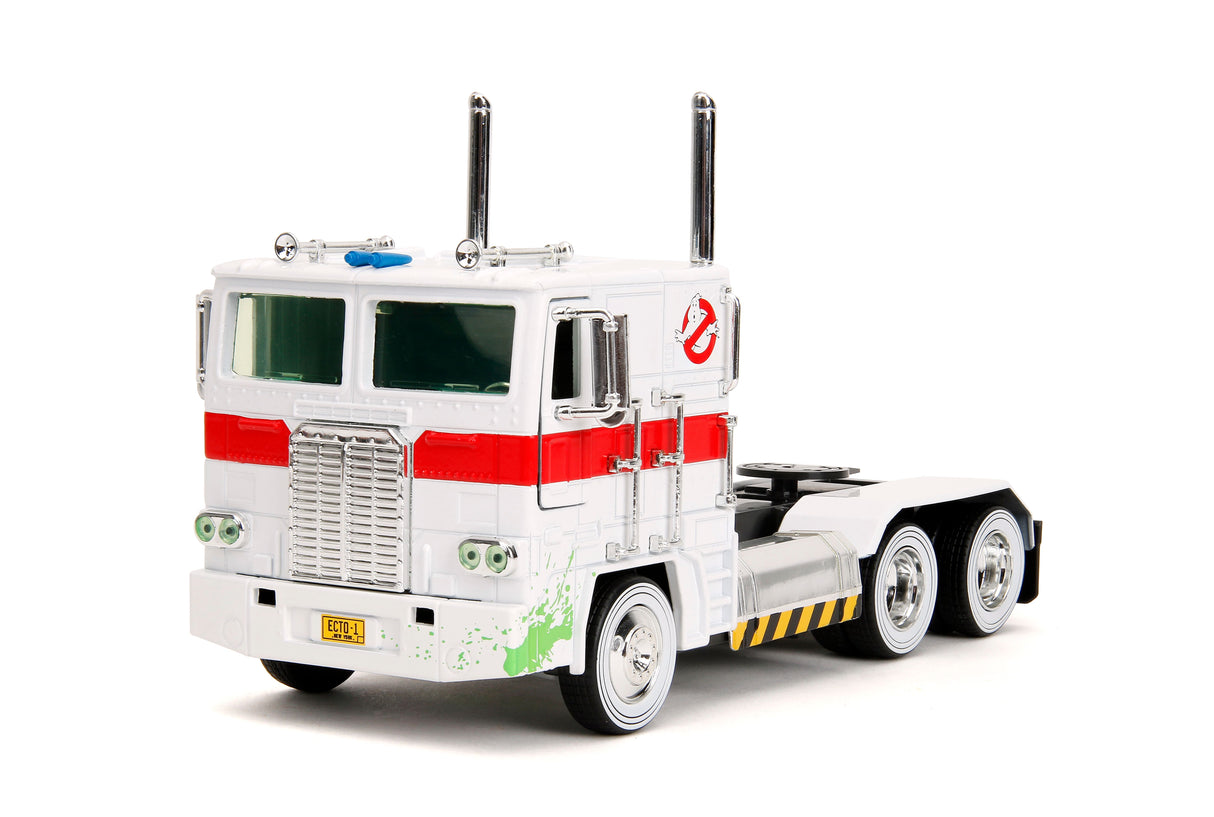 Jada Die Cast Collectables - 1:24 Mash up Optimus Prime With Ghostbusters Ecto-1 Graphics