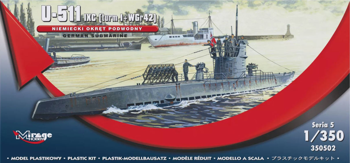 Mirage Hobby 1/350 U-511 IXC(turm I+WGr42) Submarine Kit 350502