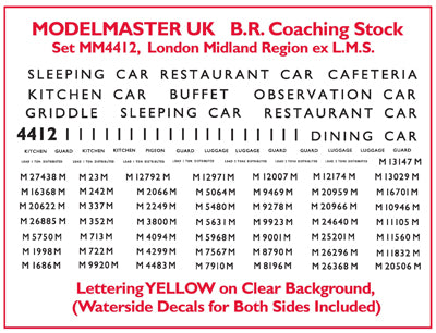 MM4412 Fifty ex LMS Coaches  ‘M’ Prefixes & Suffixes. Yellow