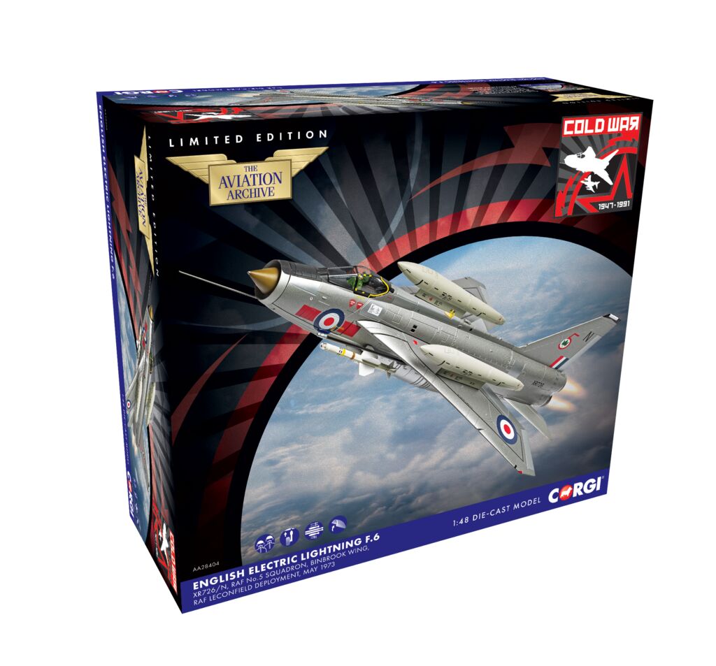 Corgi English Electric Lightning F.6 XR726/N RAF No.5 Squadron Binbrook Wing RAF Leconfield deployment May 1973 1:48 AA28404