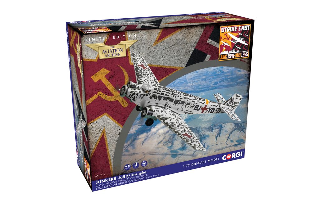 Corgi Junkers Ju-52/3M Air Ambulance BM+AA Stalingrad casualty evacuation flights Stalingrad Russia Winter 1942/43 1:72 AA36911