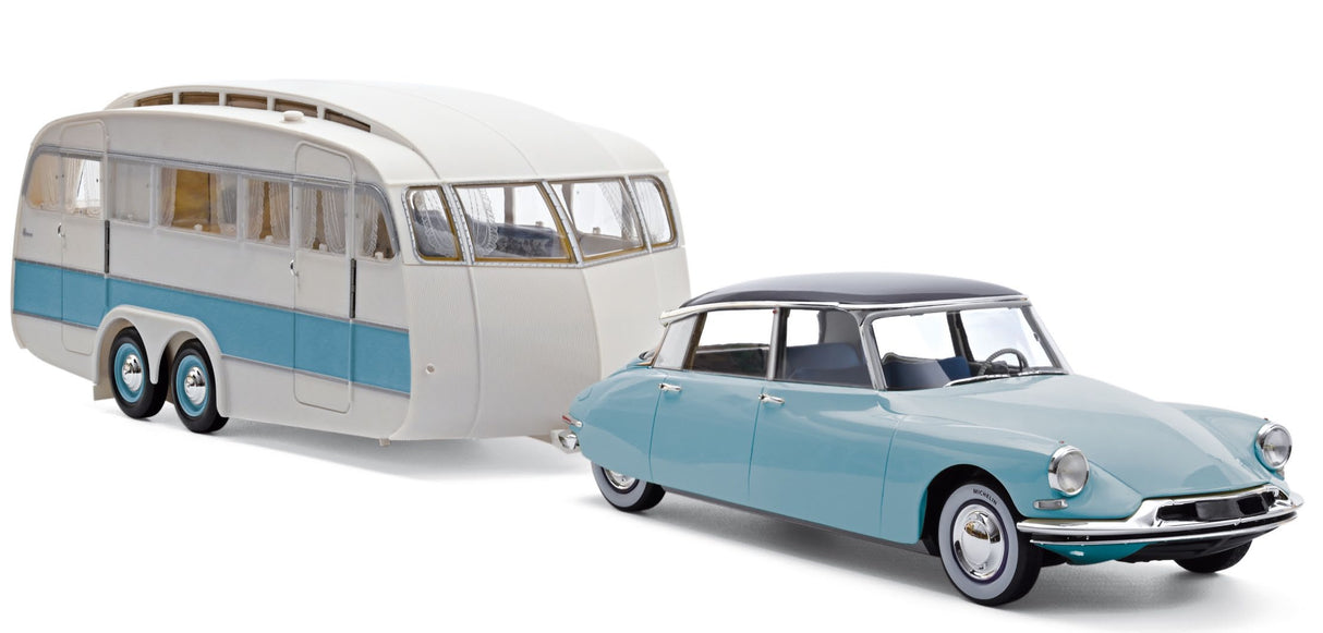 Norev Die Cast Collectables - 1:18 1959 Citroen DS 19 - Bleu Nuage and Caravane Henon