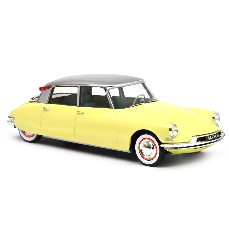 Norev Die Cast Collectables - 1:18 1960 Citroen DS 19 - Jonquille Yellow and Caravan Digue Panoramic