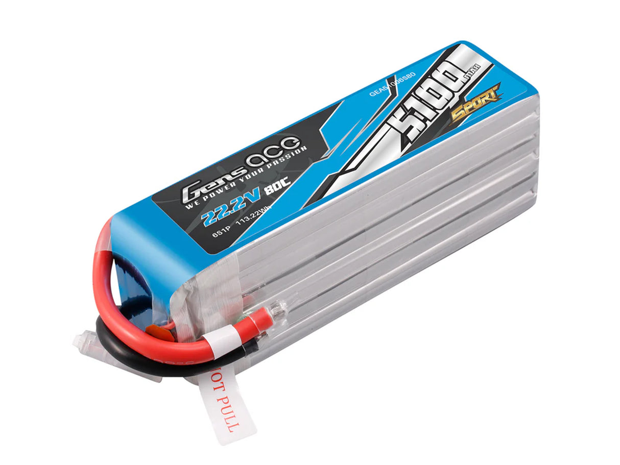 GENSACE Li-Po Sport 6S 22.2V 5100mAh 80C with No Plug