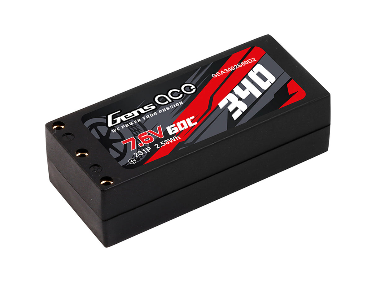 GENSACE Li-Po HV Car Hard Case 2S 7.6V 340mAh 60C with 2MM
