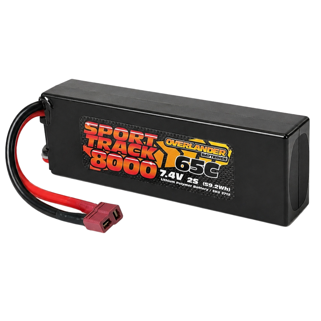 Overlander 8000mAh 7.4V 2S 65C Hard Case Sport Track LiPo Battery -Deans