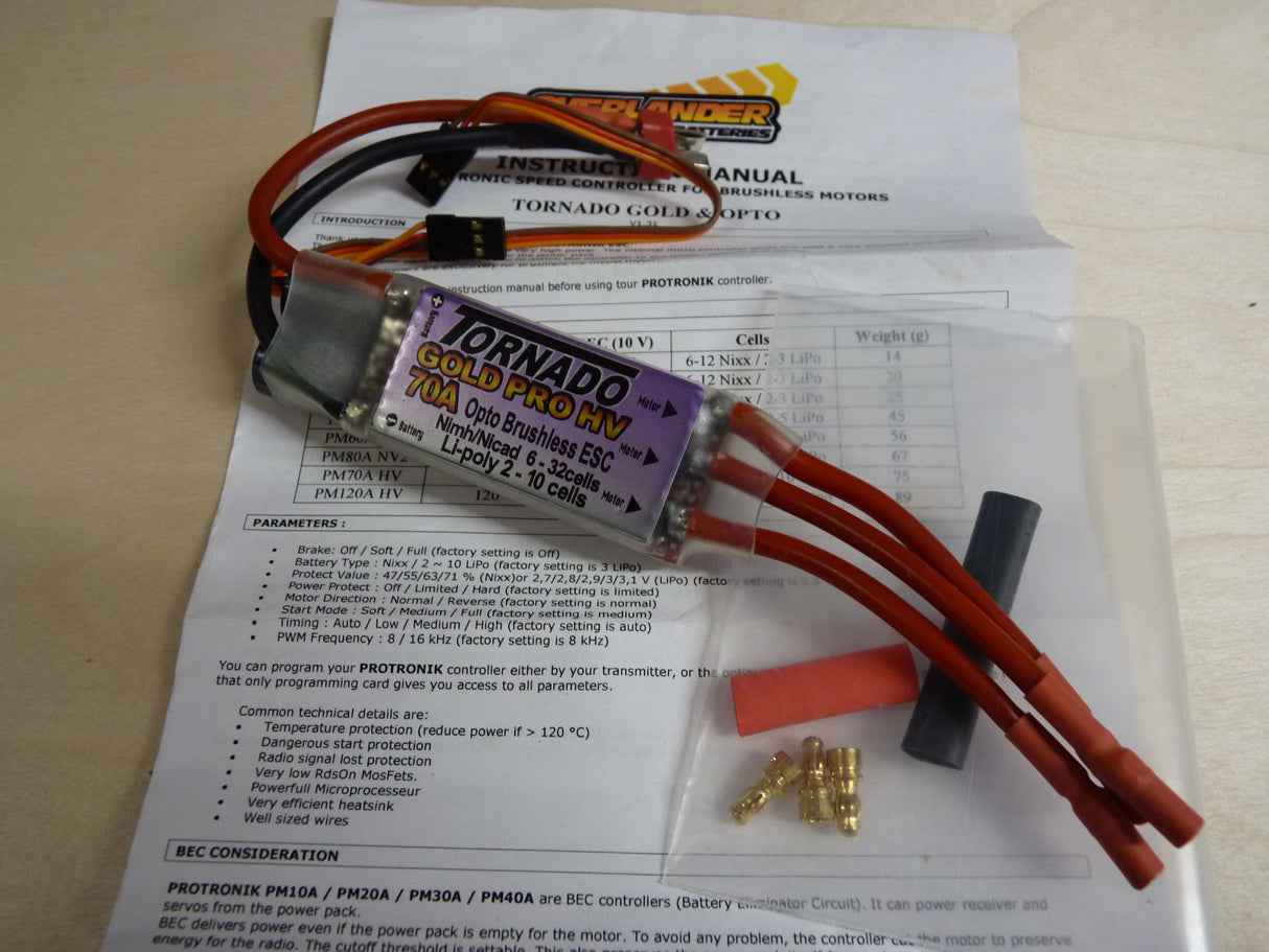 Overlander Tornado 70amp HV Opto ESC - Gold Pro