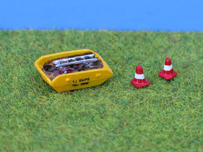 Skip & road cones
