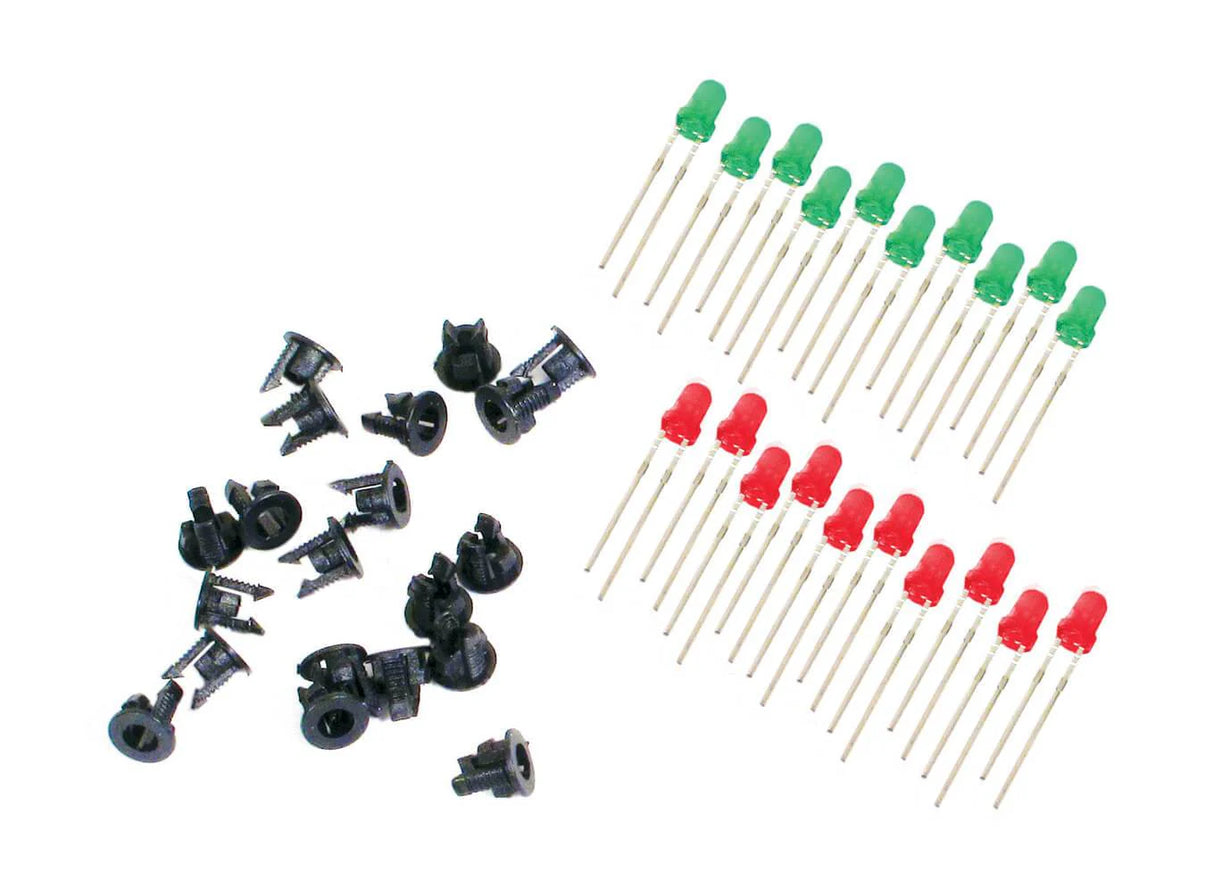 PECO PECOLECTRICS LED 10 Red & 10 Green 3mm & 20 Clips PL-30