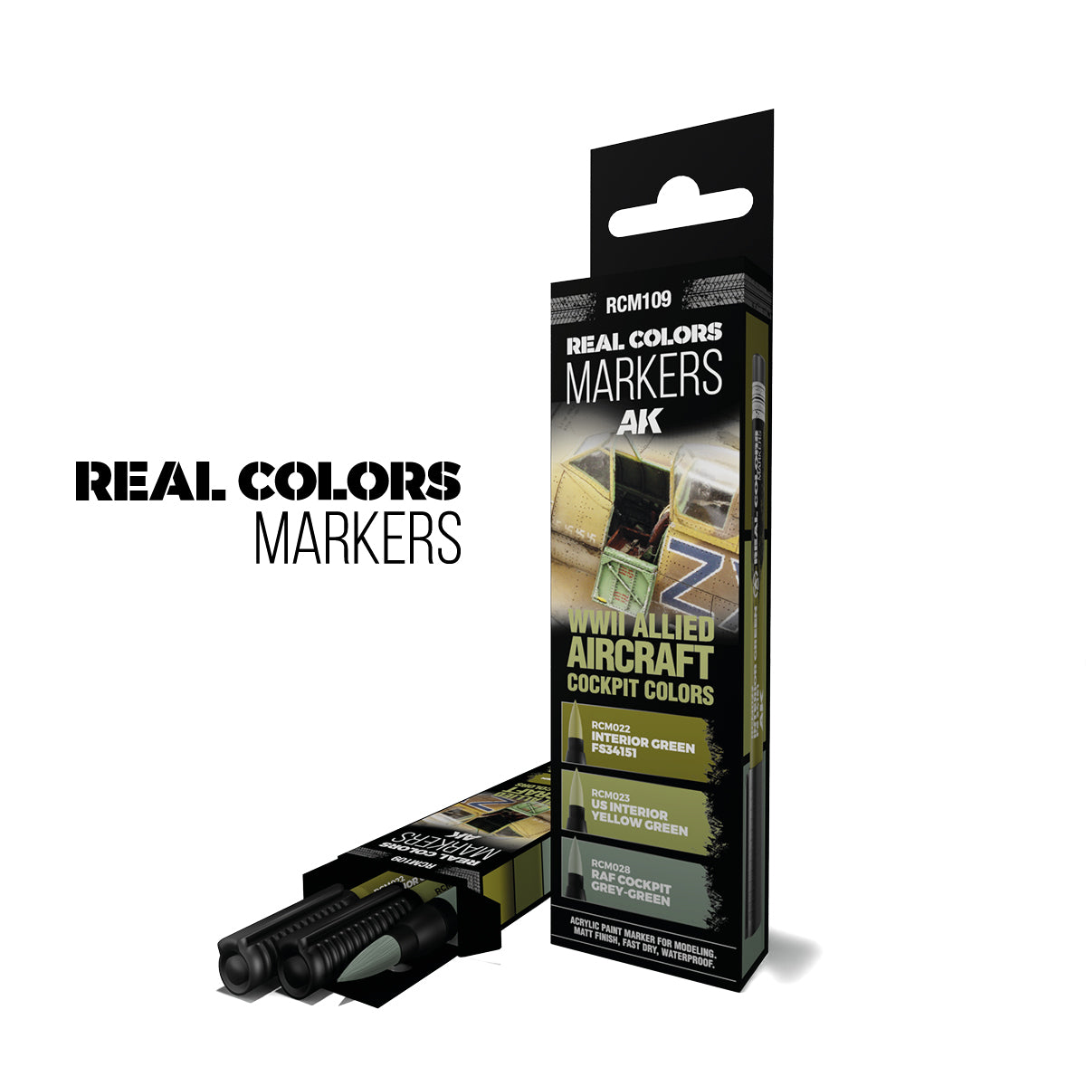 AK Interactive WWII ALLIED AIRCRAFT COCKPIT COLOURS (Matt) - SET 3 REAL COLOURS MARKERS RCM109