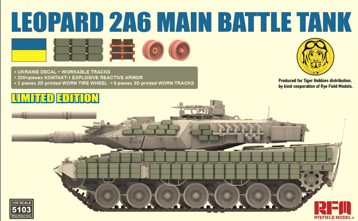 RYE FIELD 1/35 UKRAINE ARMED FORCES LEOPARD 2A6 WITH ERA 3D PARTS Kit - 5103