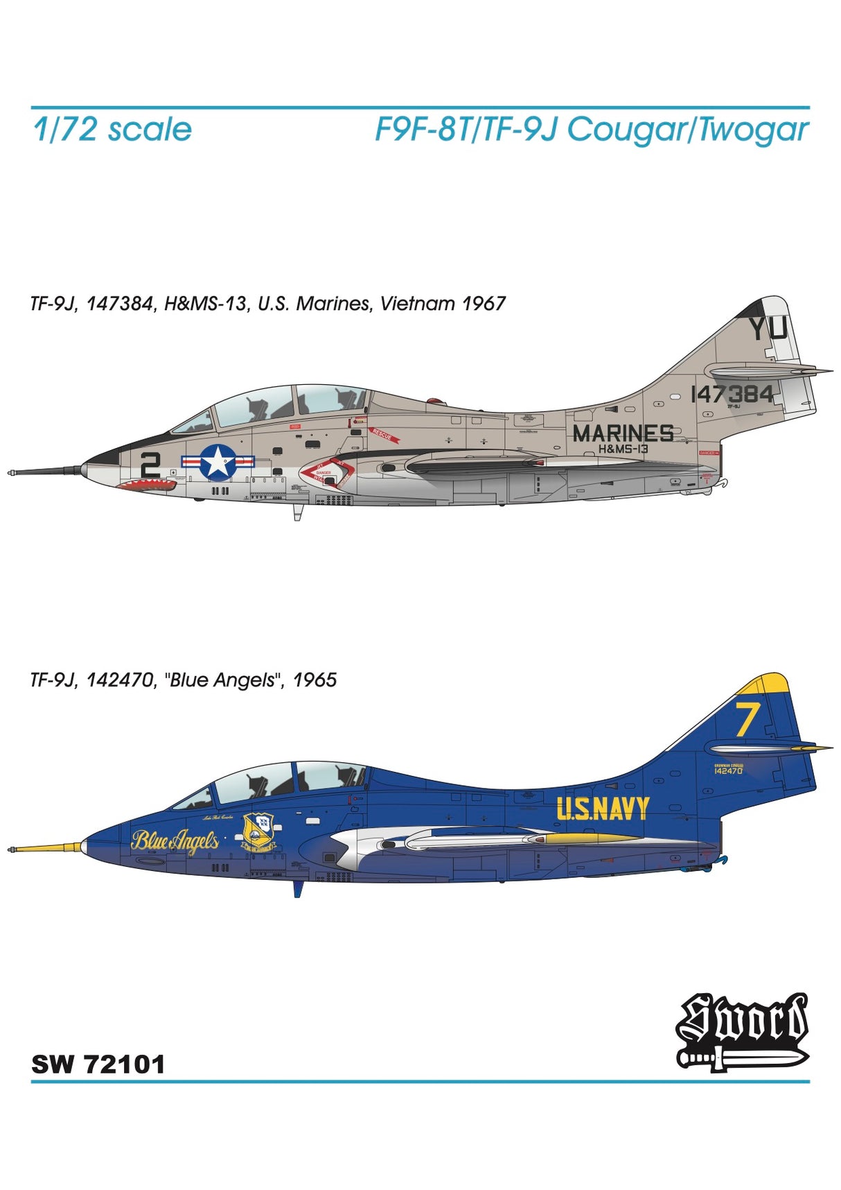 Sword 1/72 TF-9J Cougar Vietnam & Blue Angels kit SW72101