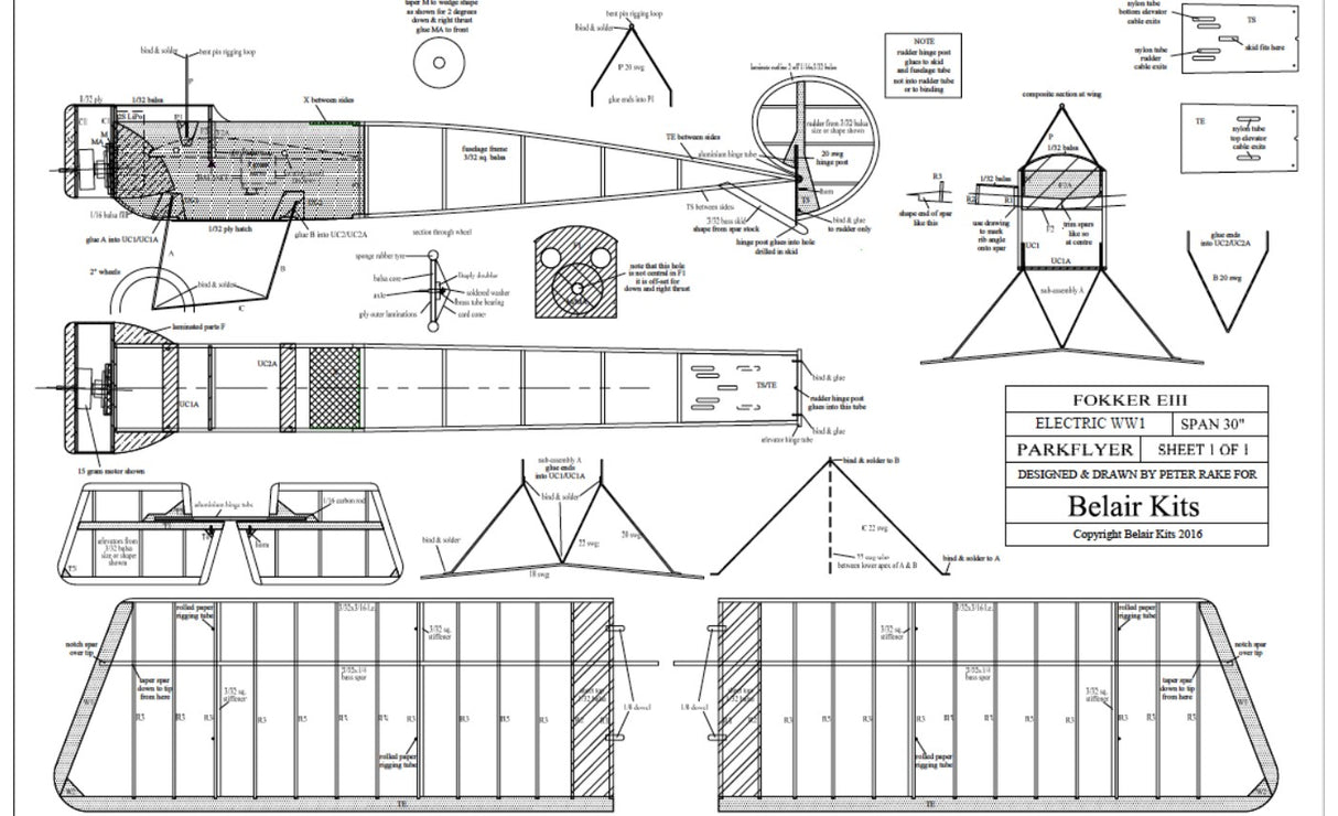 Slec/Belair Fokker E-111 Eindekker  - electric scale 30 inch kit