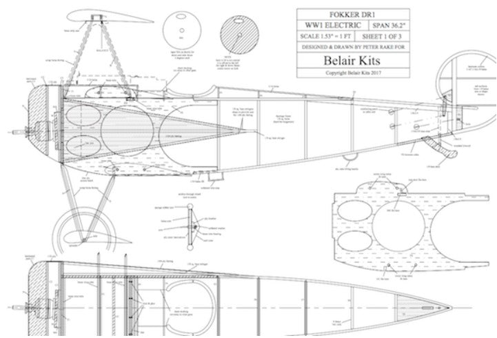 Slec/Belair DR-1 Fokker Triplane - electric scale 36 inch kit