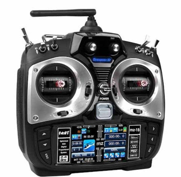 GRAUPNER MZ-18 2.4GHz HoTT NEW Mode 2 Transmitter and GR-16 Receiver with Battery/Charger/Neckstrap/USB Interface Lead