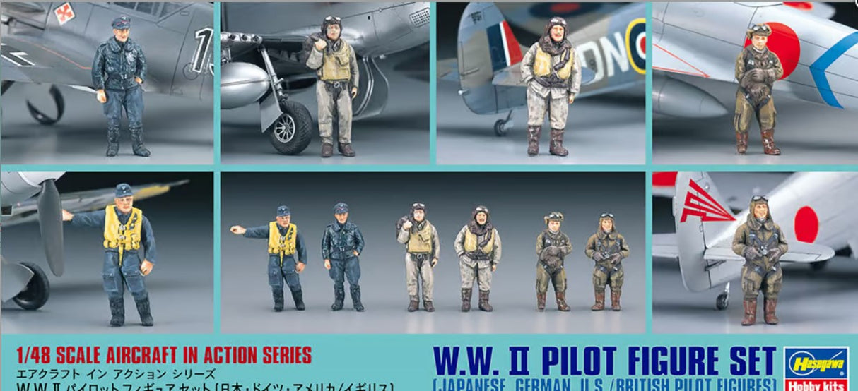 Hasegawa 1/48 WWII Pilot Figure Set(Japanese/German/US & British Pilot Figures) HAX487