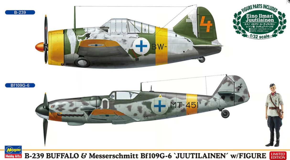 Hasegawa 1:72 B-239 Buffalo and Messerschmitt Bf109G-6 - 2 kits in 1 box HA02439