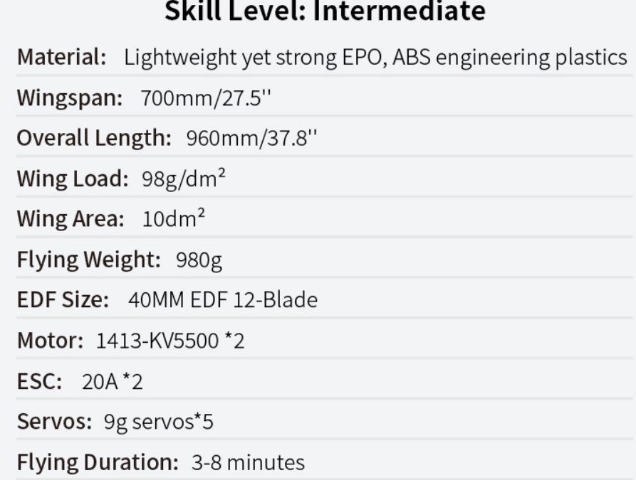 XFLY TWIN 40MM SU-57 EDF 700MM JET WITHOUT TX/RX/BATT