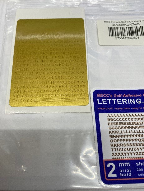 BECC 2mm Arial Gold Vinyl Lettering Pack