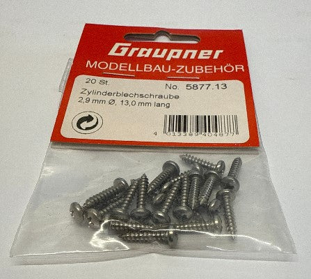 Graupner Sheet metal screws 2.9x13 lens head P20 Phillips - Pack of 20