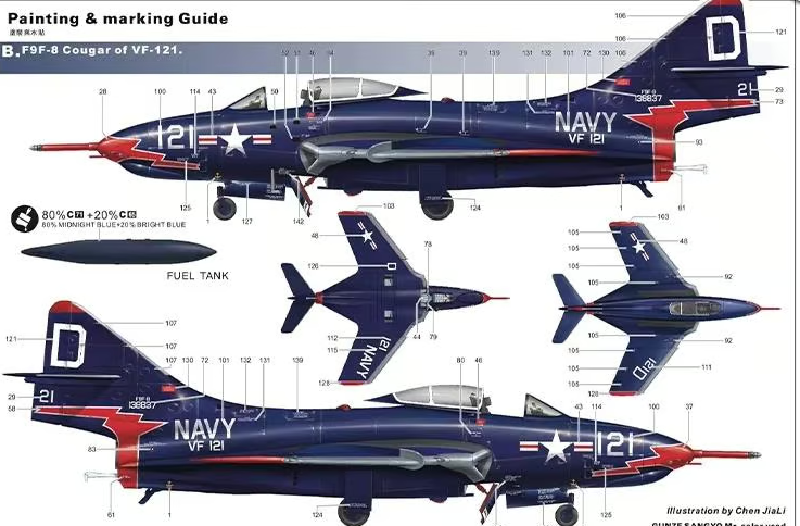 Kitty Hawk 1/48 F9F-8/F9F-8P Cougar 2 in 1 Model Kit KH80127