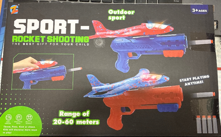Airplane Gun Launcher Toy with Foam Blue Catapult Glider also fires foam darts included - Pair