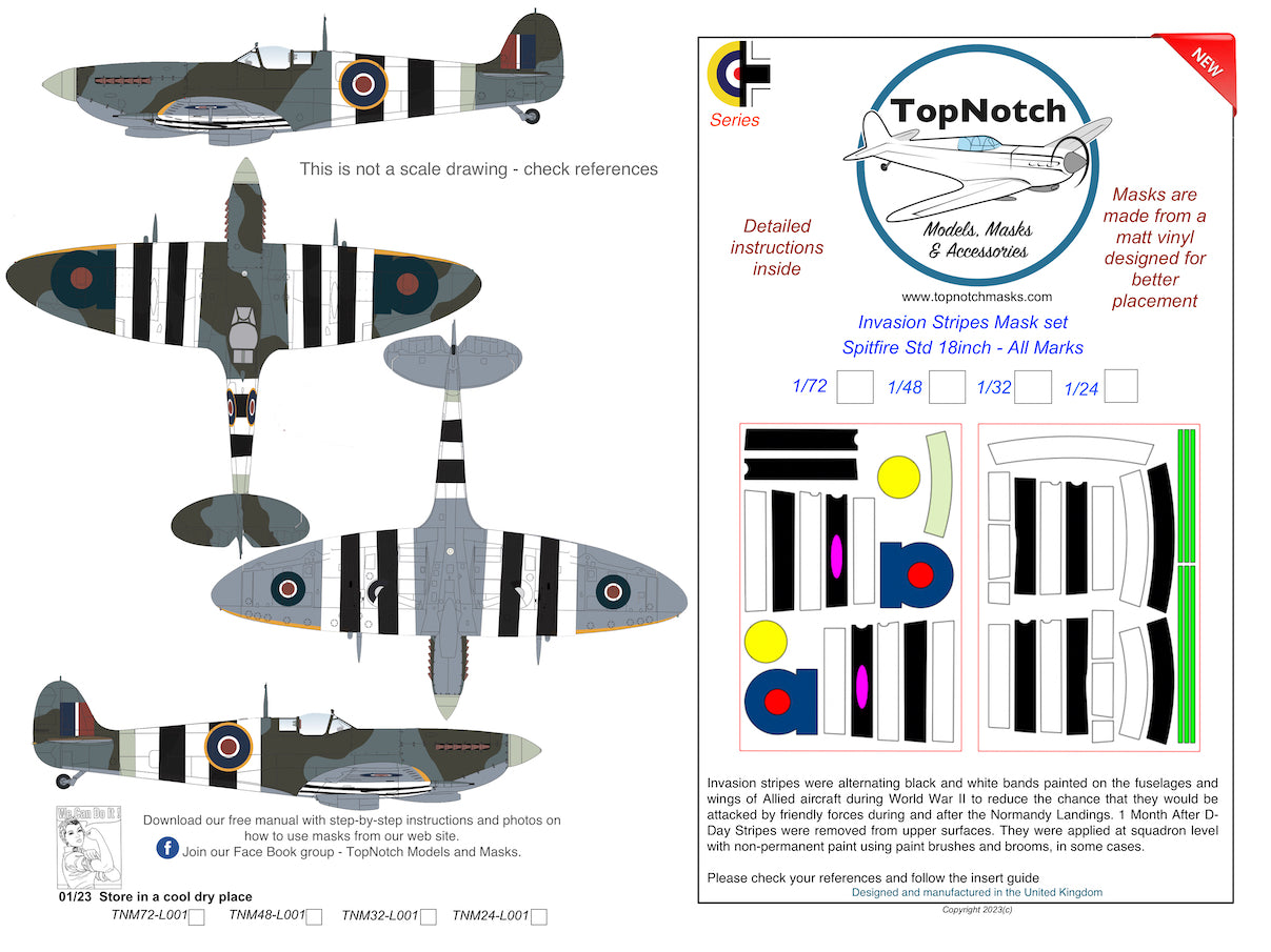 TopNotch Supermarine Spitfire Standard 18inch Invasion stripes TNM72-L001