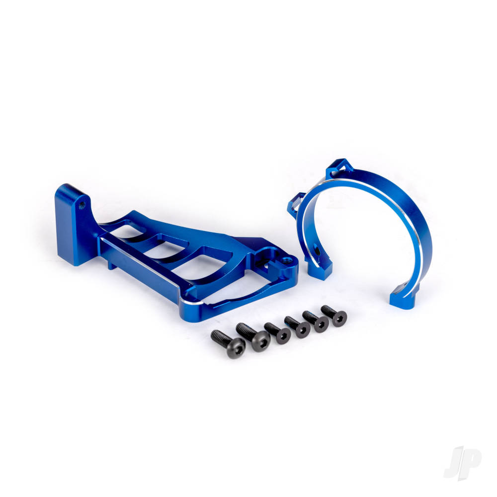 Motor mounts (front & rear) (blue-anodised 6061-T6 aluminium)/ 3x10mm CCS (with threadlock) (4)/ 4x12mm BCS (with threadlock) (2) (for use with #3483 motor)