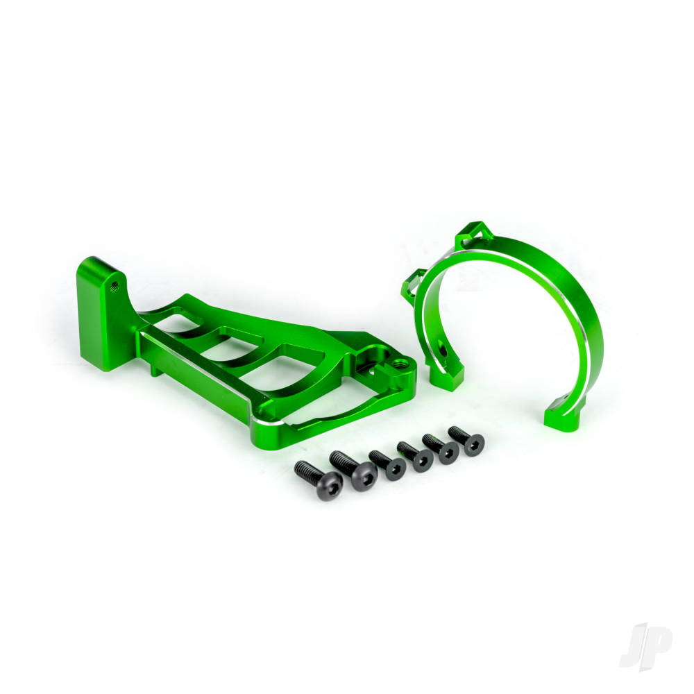 Motor mounts (front & rear) (green-anodised 6061-T6 aluminium)/ 3x10mm CCS (with threadlock) (4)/ 4x12mm BCS (with threadlock) (2) (for use with #3483 motor)