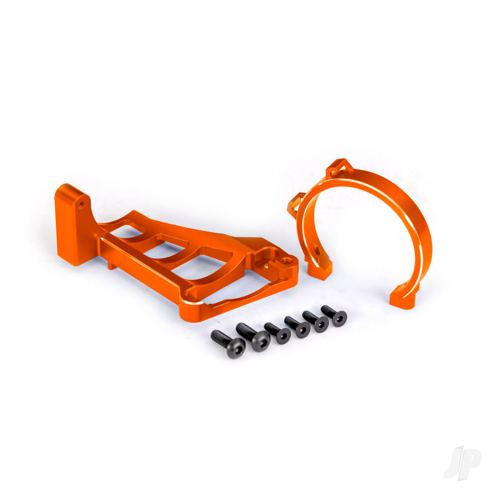 Motor mounts (front & rear) (orange-anodised 6061-T6 aluminium)/ 3x10mm CCS (with threadlock) (4)/ 4x12mm BCS (with threadlock) (2) (for use with #3483 motor)