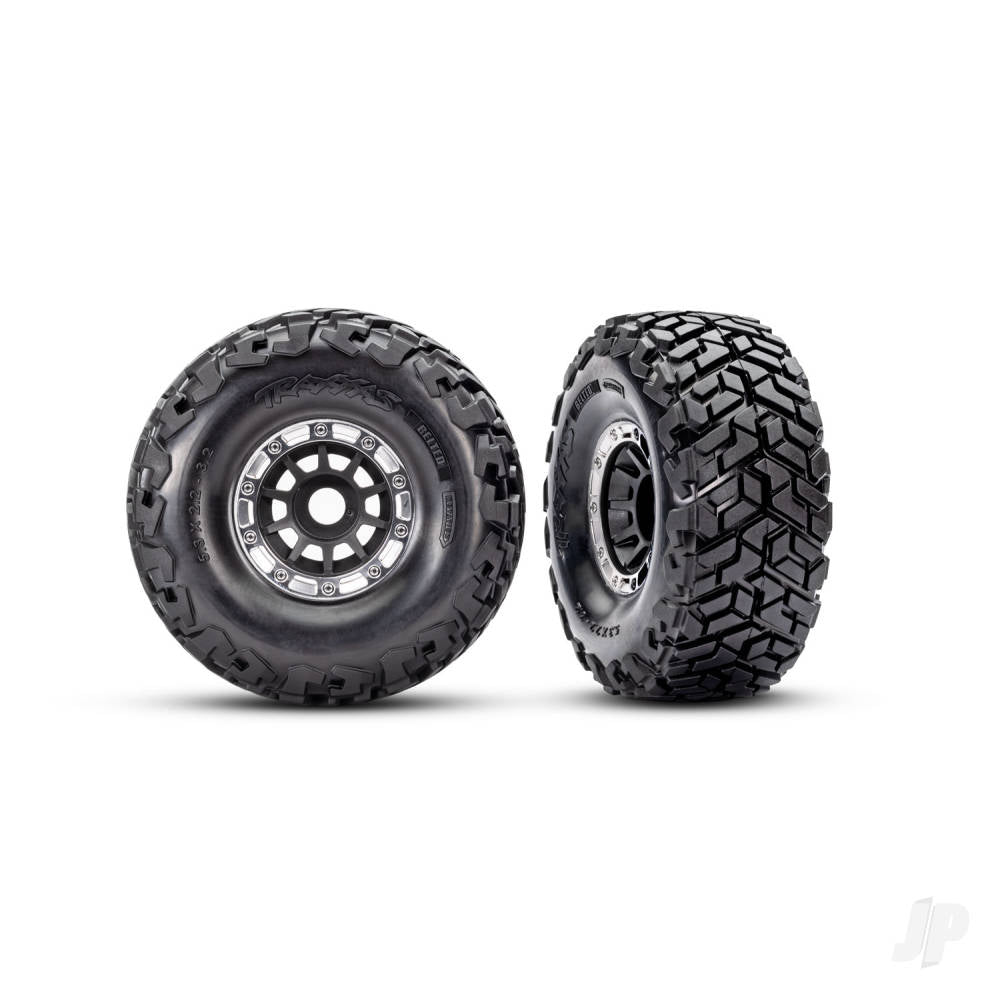 Tyres & wheels assembled glued left (1) right (1) (black with satin beadlock wheels Maxx Slash belted tyres foam inserts) (17mm splined) (TSM rated)