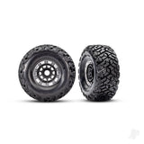 Tyres & wheels assembled glued left (1) right (1) (black with satin beadlock wheels Maxx Slash belted tyres foam inserts) (17mm splined) (TSM rated)