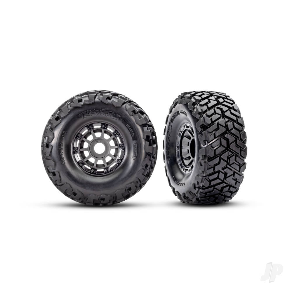Tyres & wheels assembled glued left (1) right (1) (charcoal gray wheels Maxx Slash belted tyres foam inserts) (17mm splined) (TSM rated)