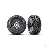 Tyres & wheels assembled glued left (1) right (1) (charcoal gray wheels Maxx Slash belted tyres foam inserts) (17mm splined) (TSM rated)