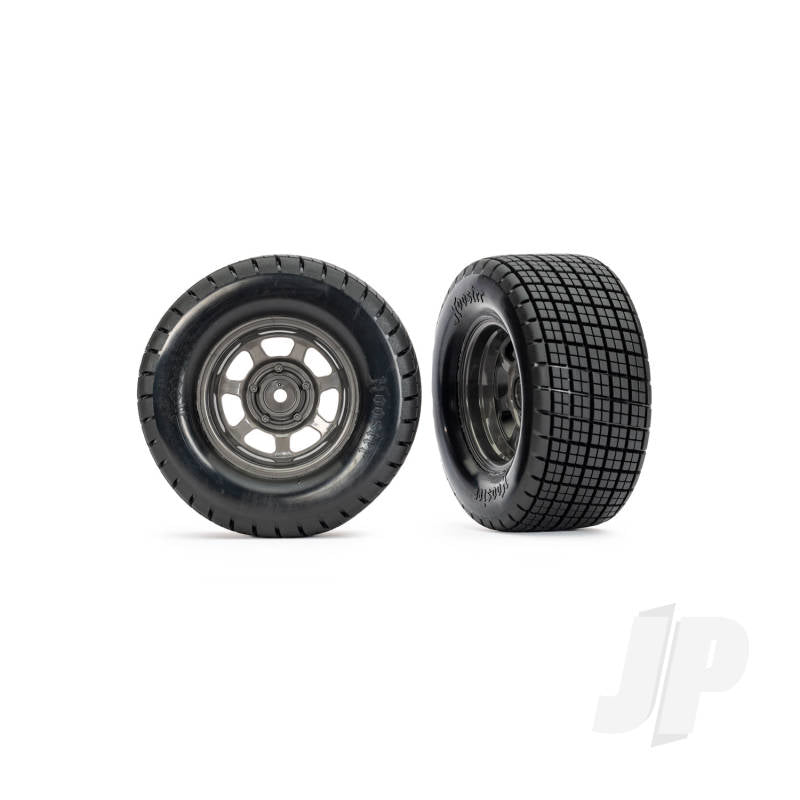 Traxxas Dirt Oval Grey Front Wheels w/ Hoosier Tyres (2)