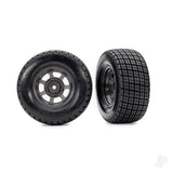 Tyres & wheels assembled glued (dirt oval graphite gray wheels Hoosier tyres foam inserts) (2) (4WD front/rear 2WD rear only)