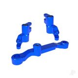 Steering bellcranks draglink (Blue-anodised 6061-T6 aluminium) 3x13mm SS (with threadlock) (2) 3x12mm BCS (with threadlock) (2) 5x8x2.5mm ball bearings (2) 5x10x4mm ball bearings (2)
