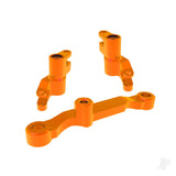 Steering bellcranks draglink (Orange-anodised 6061-T6 aluminium) 3x13mm SS (with threadlock) (2) 3x12mm BCS (with threadlock) (2) 5x8x2.5mm ball bearings (2) 5x10x4mm ball bearings (2)