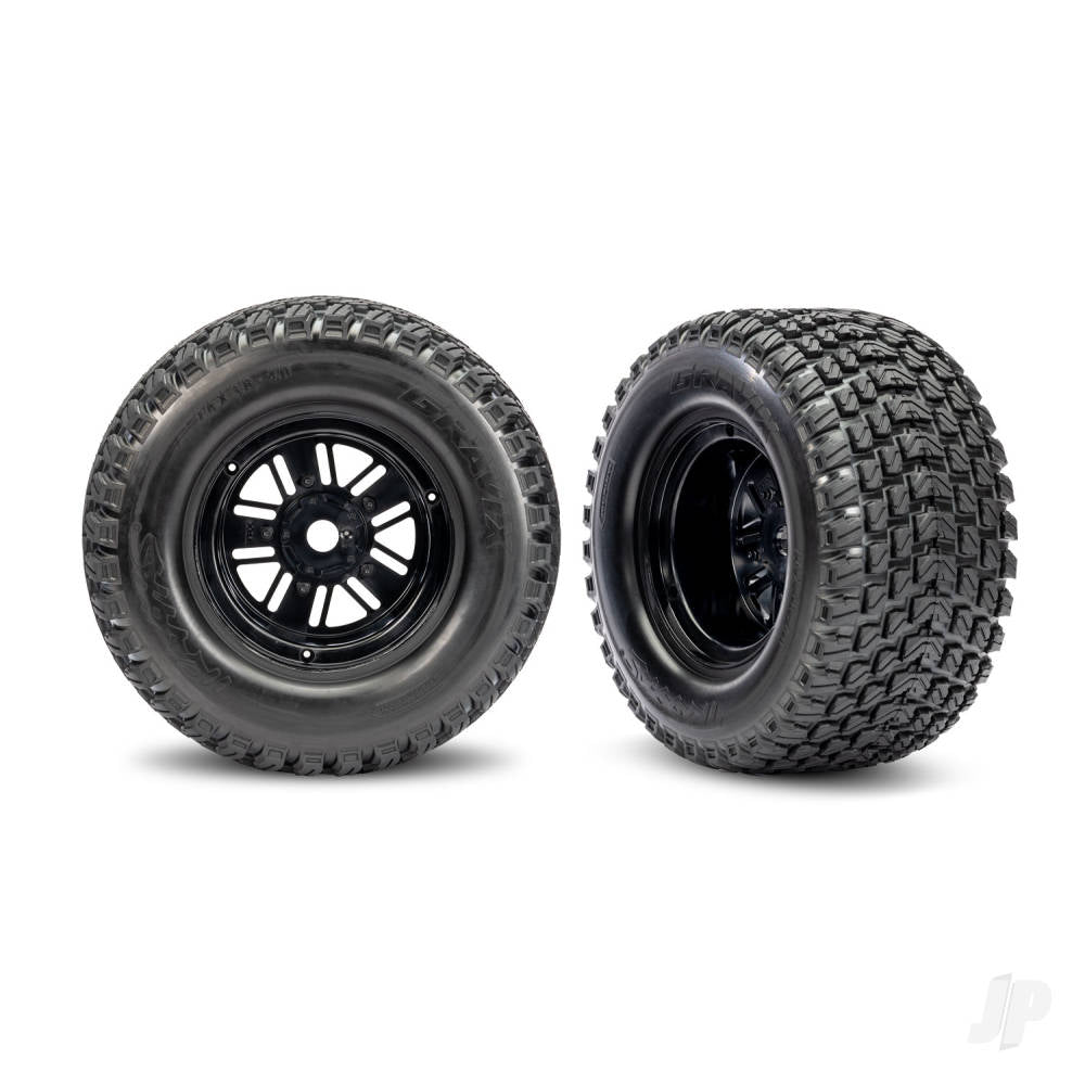 Traxxas Wheels & Tyres Assembled Glued (Pro Scale Sand Car Race black wheels Gravix tyres foam inserts) (rear) (1 left 1 right)