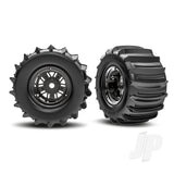Traxxas Wheels & Tyres assembled glued (Pro Scale Sand Car Race black chrome wheels belted paddle tyres dual profile