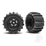 Traxxas Wheels & Tyres assembled glued (Pro Scale Sand Car Race black wheels belted paddle tyres dual profile