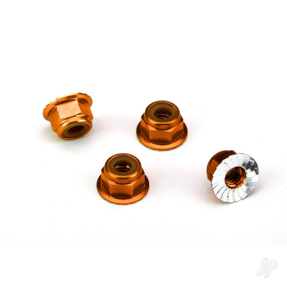 Nuts aluminium flanged serrated (4mm) (orange-anodised) (4)