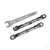 Camber links front (Tubes charcoal gray-anodised 7075-T6 aluminium stronger than titanium) (2) (assembled with rod ends and hollow balls)/ aluminium wrench (1) (fits Drag Slash)
