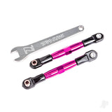 Camber links front (Tubes pink-anodised 7075-T6 aluminium stronger than titanium) (2) (assembled with rod ends and hollow balls)/ aluminium wrench (1) (fits Drag Slash)