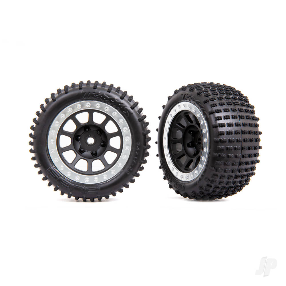 Tyres & wheels assembled (2.2in graphite gray satin chrome beadlock wheels Alias 2.2in Tyres) (2) (Bandit rear medium compound with foam inserts)